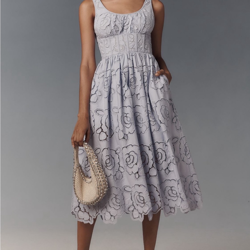 En Saison Lilac Sleeveless Midi Lace Sundress